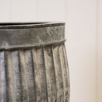 Set of 3 Round Galvanised Ribbed  Planter