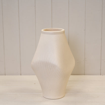 Modern Beige Sculptural Ribbed Vase
